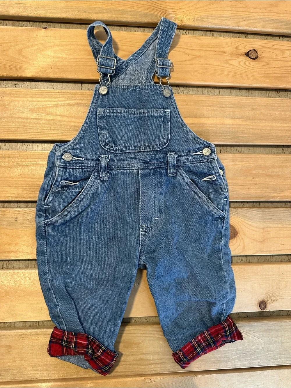 Vintage denim Buffalo Check overalls size 12 months